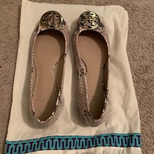Tory Burch Gold Medallion Snakeskin Flats